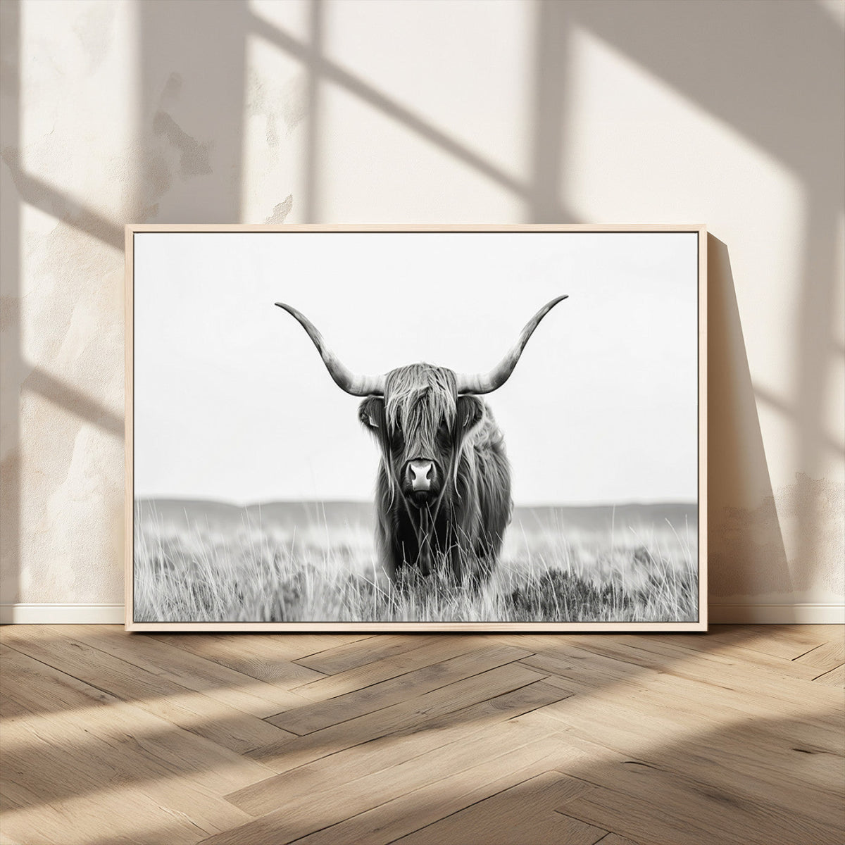 Highland Cow Canvas Wall Art – Majestic Beauty in Black and