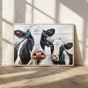 Vintage Baby and Mom Cattle Wall Art Canvas Print