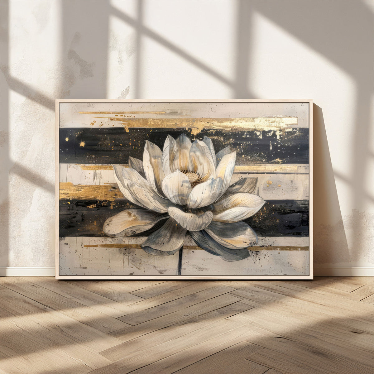 Lotus Flower Wall Art – Framed Abstract Floral Canvas