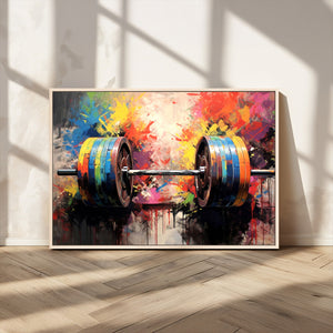 Weightlifting Barbell Art Triptych, Bold Abstract Fitness