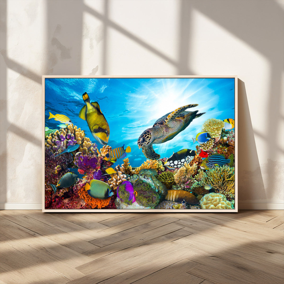 Colorful Coral Reef and Sea Life Turtle Canvas Print,