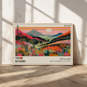 Yayoi Kusama Landscape Canvas Print, Vibrant Floral Mountain