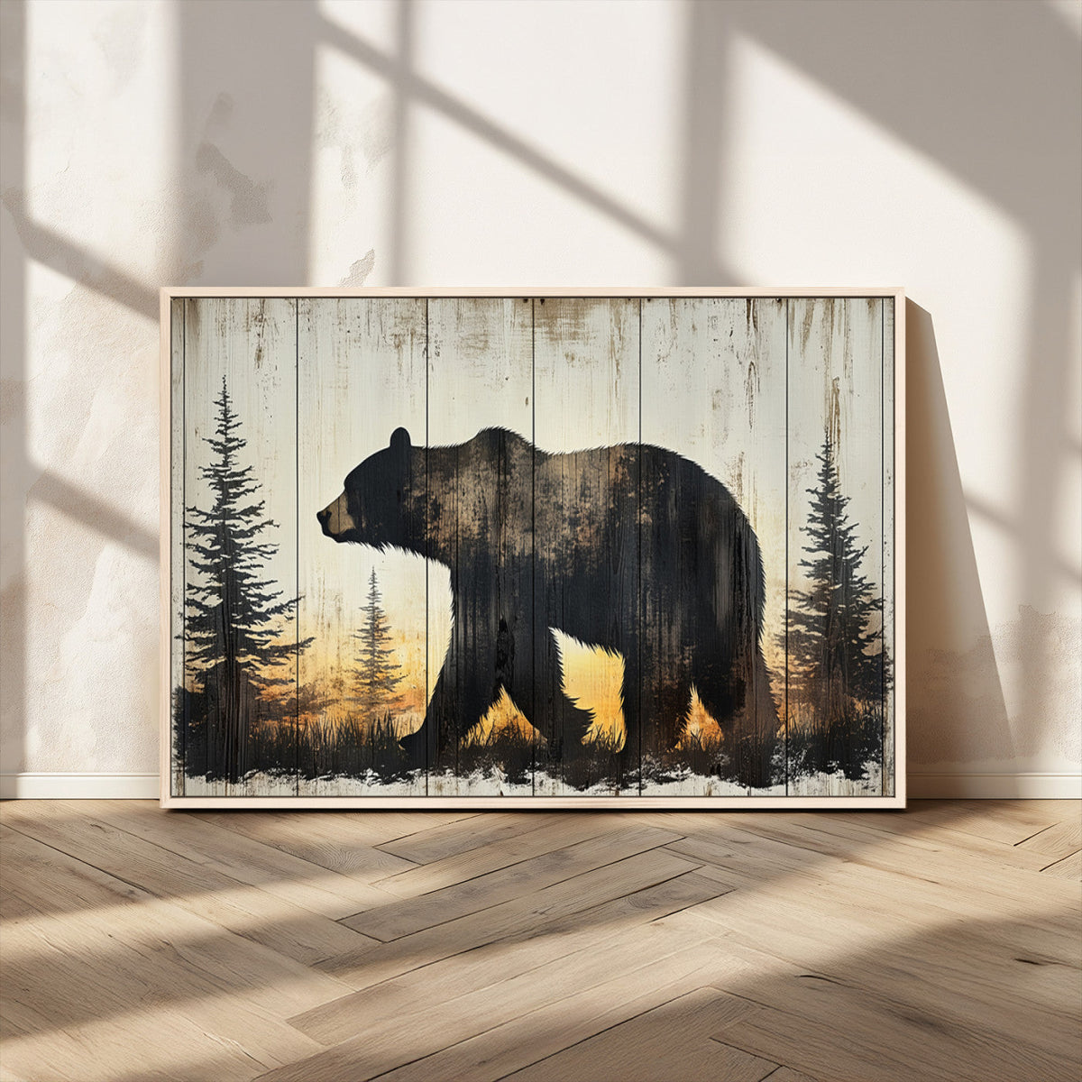Vintage Bear Wall Art Canvas Print for Farmhouse - Mountain