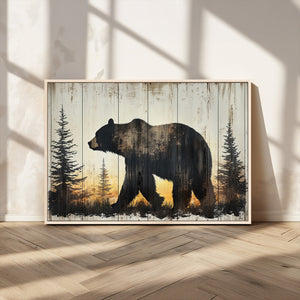 Vintage Bear Wall Art Canvas Print for Farmhouse - Mountain