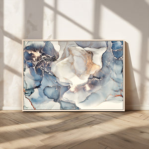 Abstract Blue and Gold Canvas Wall Art - Fluid Modern Ink