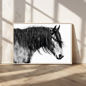 Majestic Horse Wall Art – Framed Black White Portrait Canvas