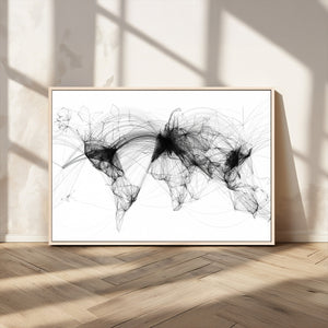 Abstract World Map Wall Art – Framed Geometric Line Canvas