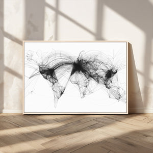 Flight Routes Air Traffic Map Canvas Wall Art - Framed -