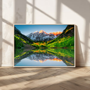 Sunrise Maroon Bells Lake Wall Art Canvas Print – Framed Elk