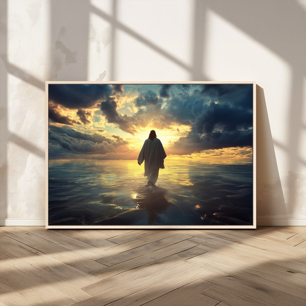 Jesus Walks Wall Art Canvas Print Framed Divine Sunset Art