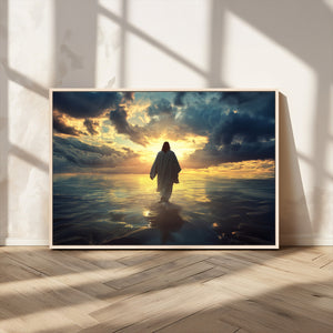 Jesus Walks Wall Art Canvas Print Framed Divine Sunset Art