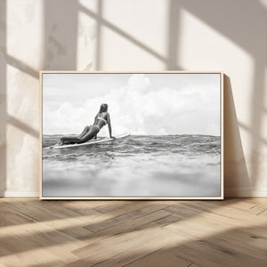 Black and White Surfing Wall Art Canvas Print – Framed Ocean