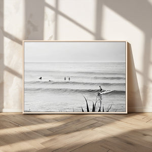 Surfer Silhouette Wall Art – Framed Calm Ocean Canvas