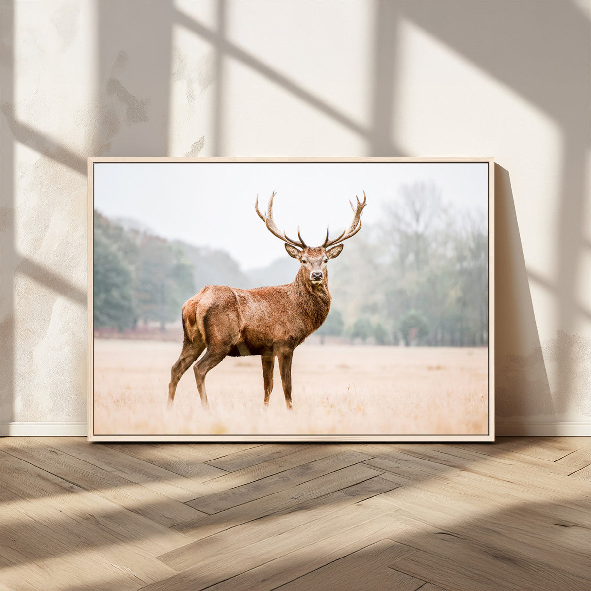 Vintage Wildlife Wall Art Canvas Print – Misty Landscape