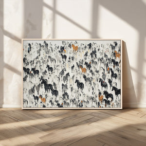 Wild Horse Stampede Wall Art Canvas Print – Monochrome