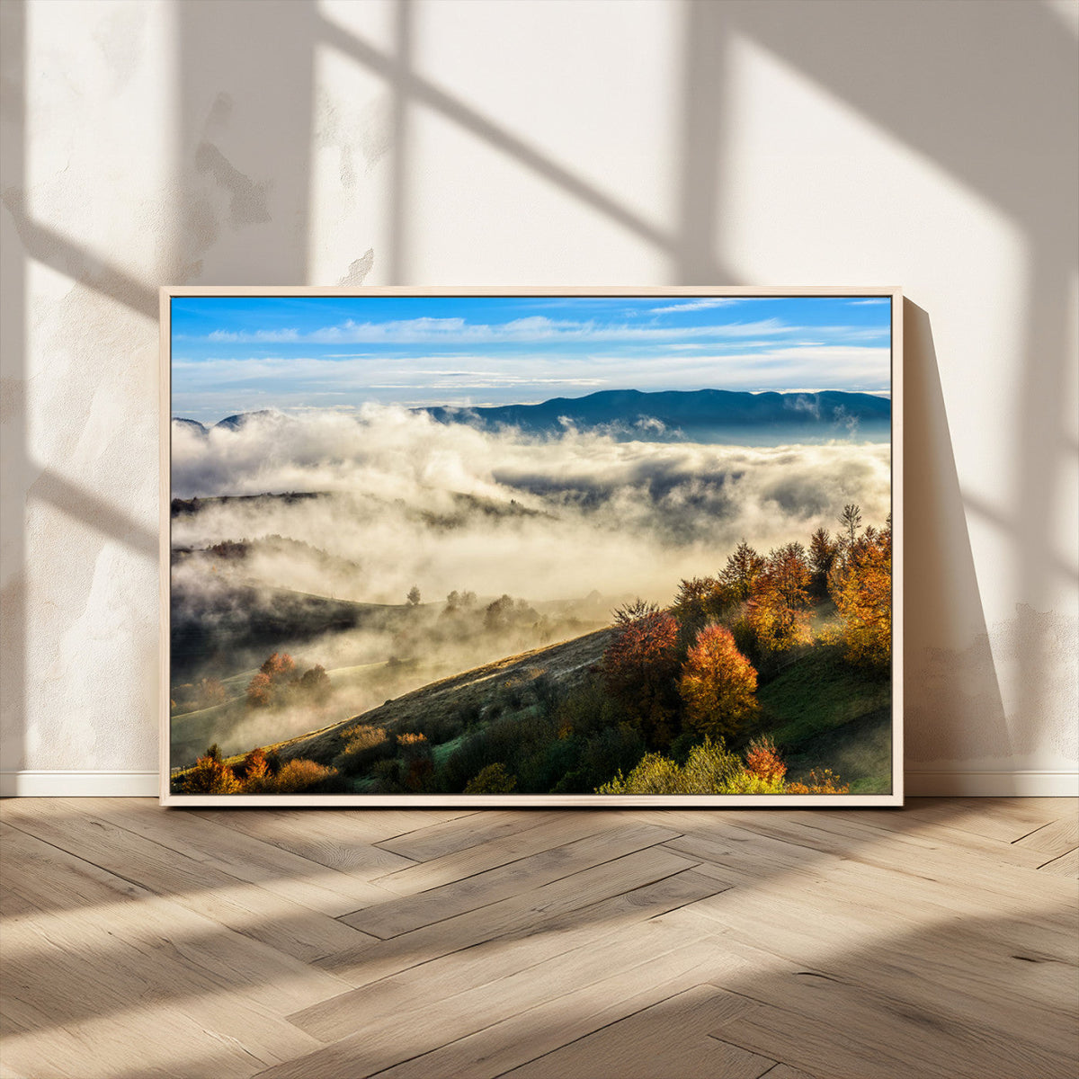 Misty Autumn Hills Wall Art Canvas Print, Foggy Forest