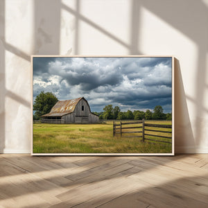 Rustic Stormy Barn Wall Art Canvas Print, Moody Country Farm