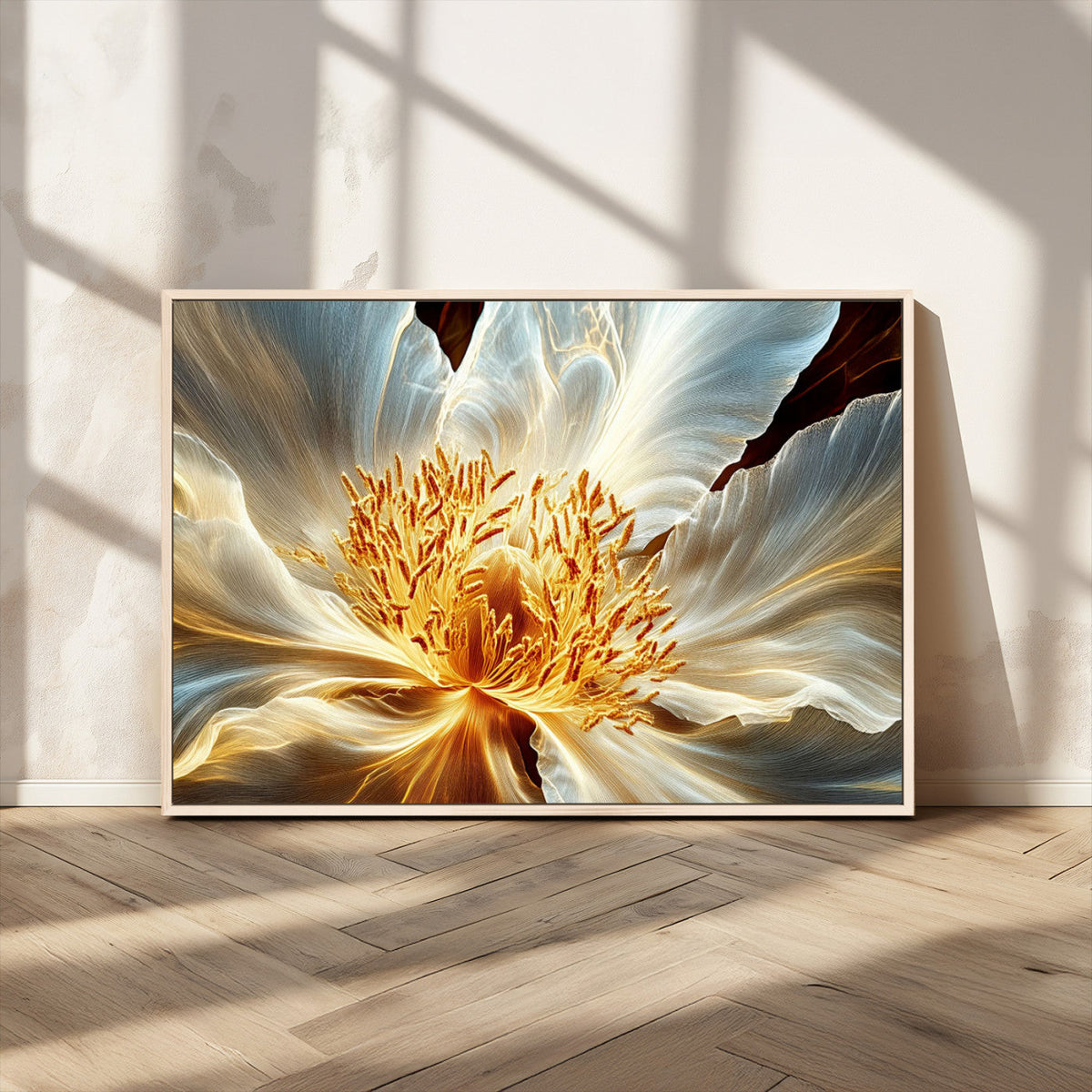 Golden Abstract Flower Canvas Wall Art, Modern Botanical