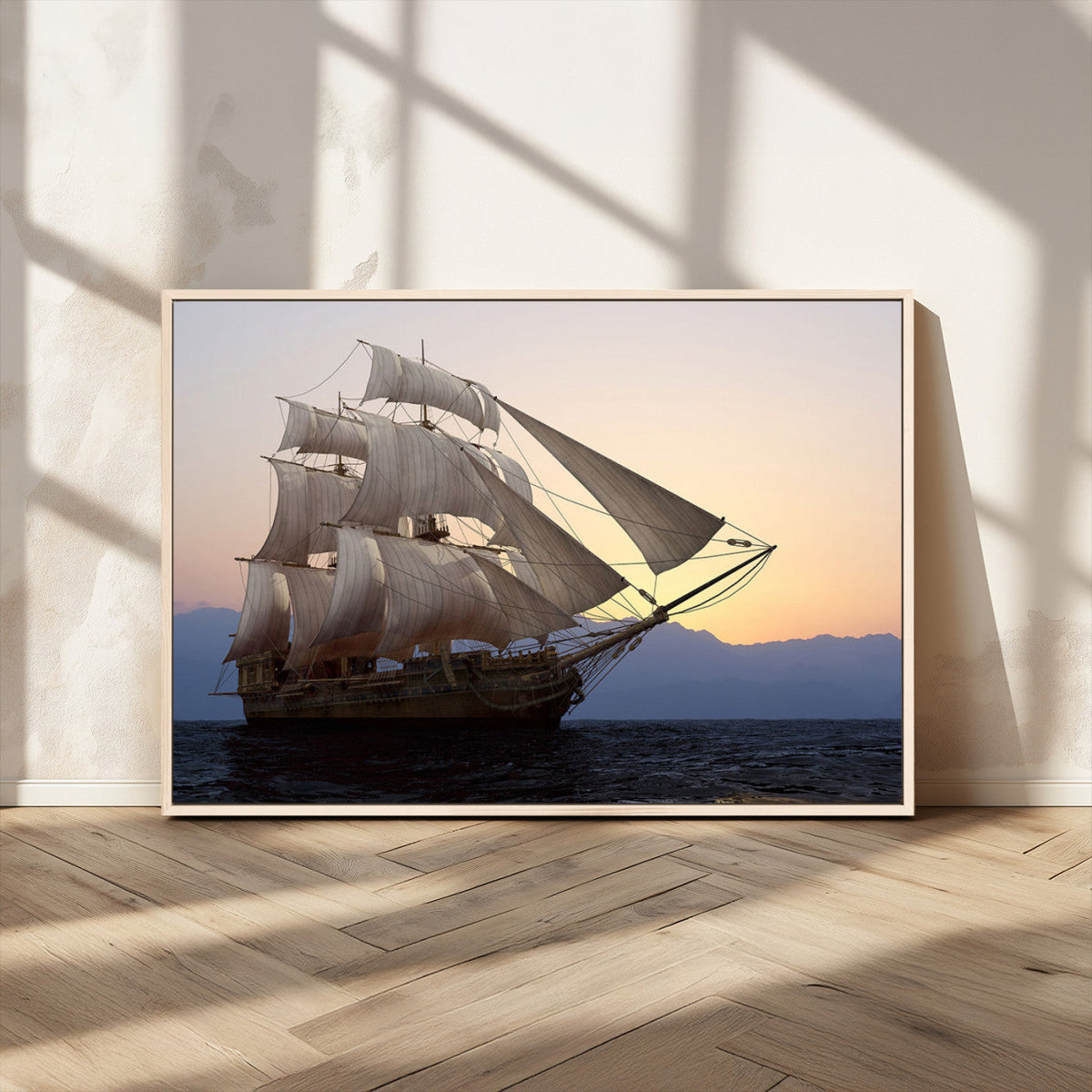 Majestic Sailing Ship Wall Art Canvas Print, Sunset Ocean