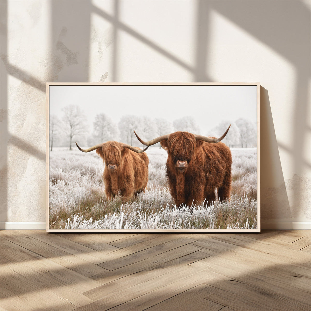 Longhorn Cattle Wall Art Canvas Print, Framed Farmhouse
