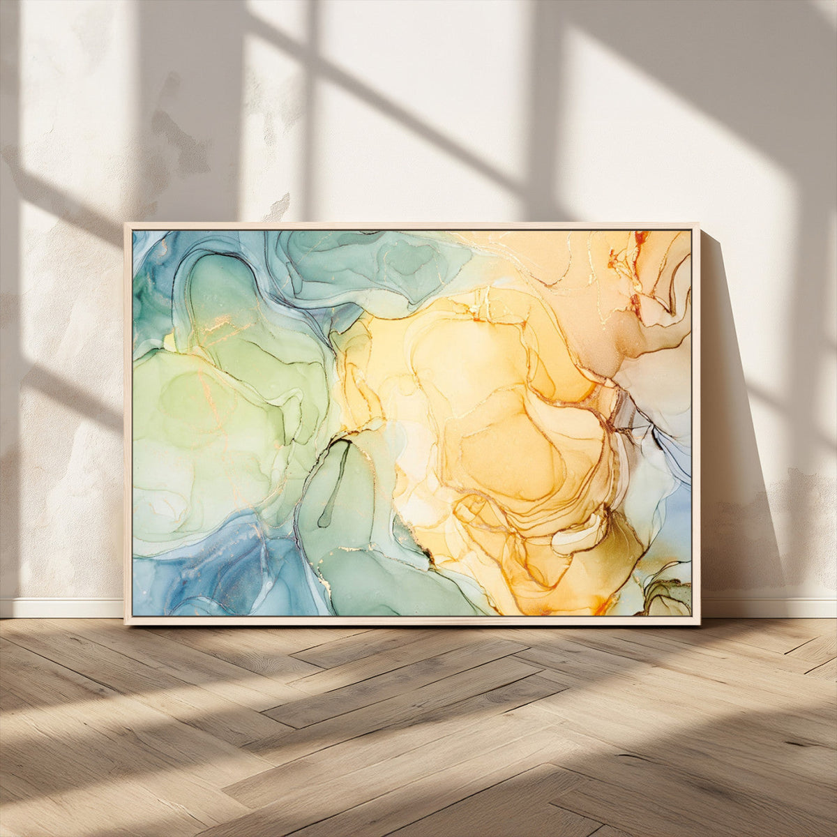 Green and Yellow Marble Fluid Effect Wall Art, Green and