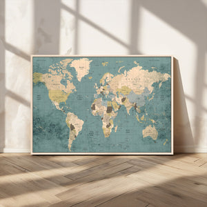 Classic World Map Canvas Print – Framed Vintage Map Wall