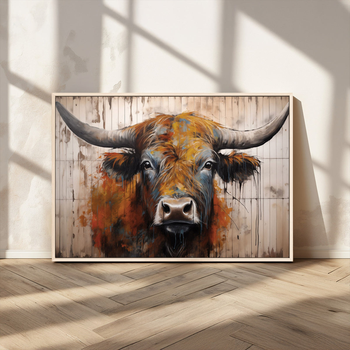 Abstract Bull Highland Cow Canvas Wall Art Print – Vibrant
