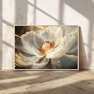 Gold Floral Wall Art Canvas Print, Framed Modern Flower Art