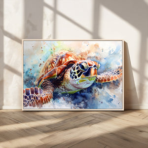 Watercolor Sea Turtle Wall Art Canvas Print - Vibrant Ocean