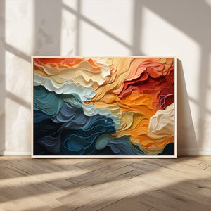 Blue Orange Abstract Wave Wall Art Canvas Print, Framed Blue
