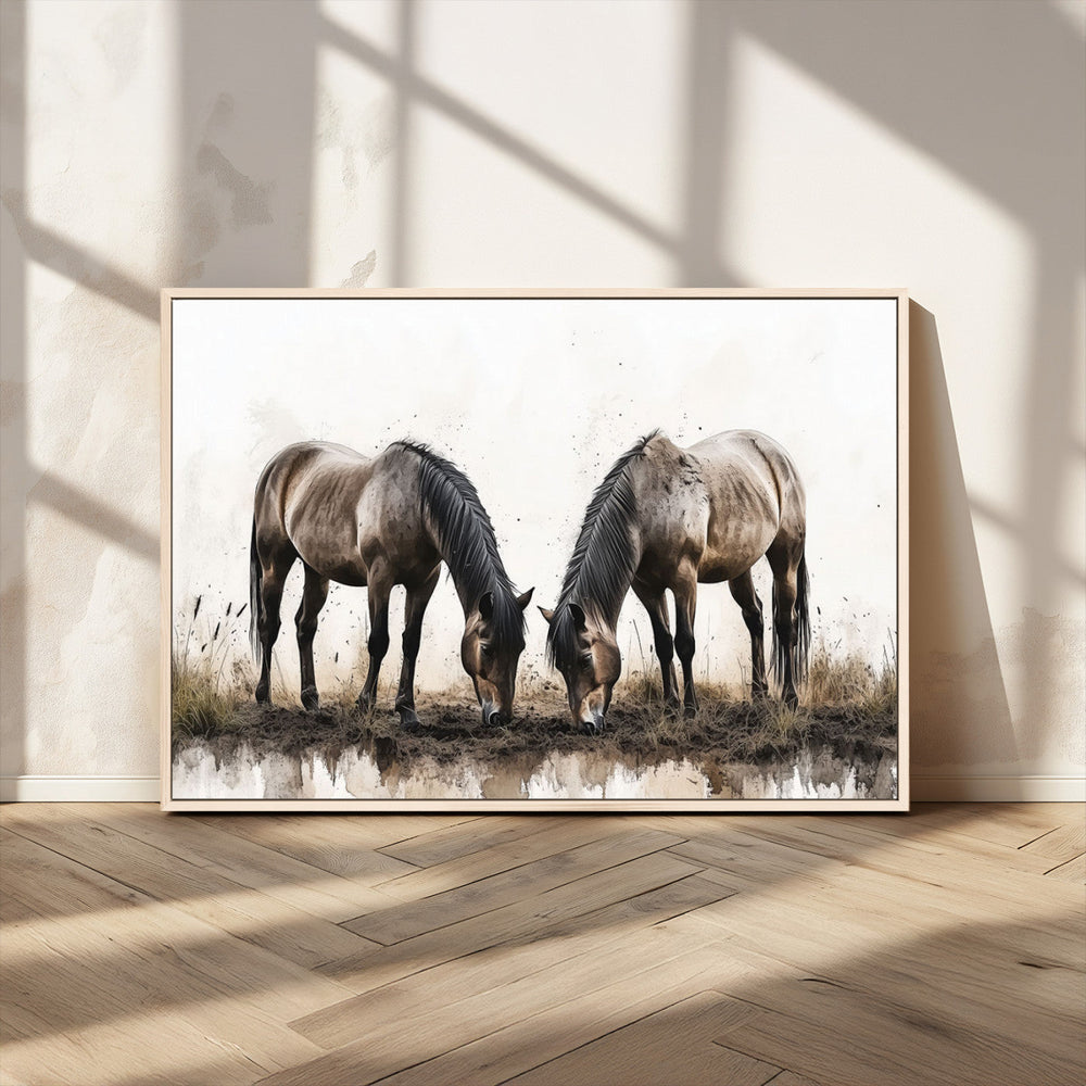 Chines Ink Style Horses Wall Art Canvas Print