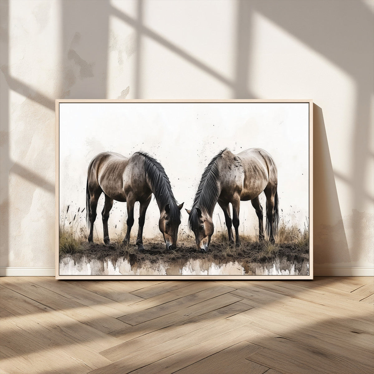 Chines Ink Style Horses Wall Art Canvas Print
