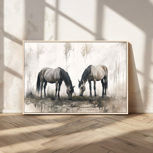 Chines Ink Style Vintage Horses Wall Art Canvas Print for