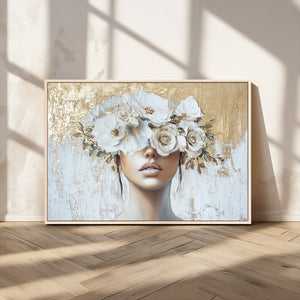 Golden Petal Wall Art - Canvas Print Flower Head Woman