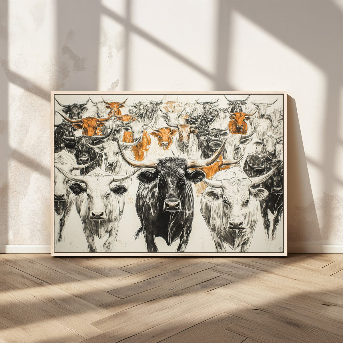 Texas Longhorn Wall Art Canvas Print – Herd Abstract Cow