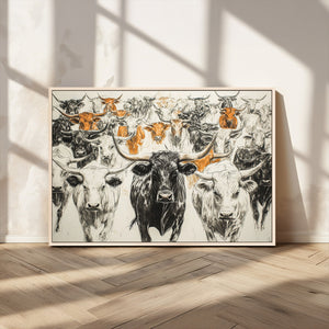 Farmhouse Wall Art | Western Longhorn Cattle Canvas Print |