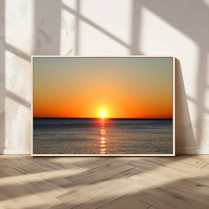 Golden Horizon Sunset Over Ocean Wall Art Canvas Print –