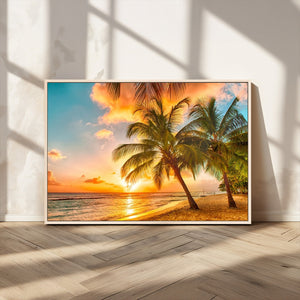 Tropical Sunset Beach Canvas Wall Art Print – Vibrant Palm