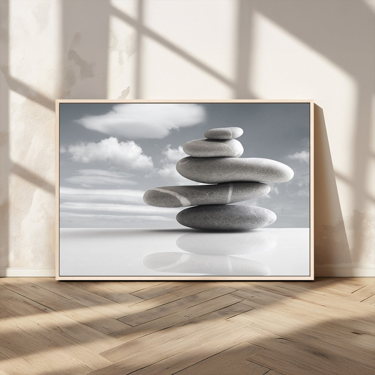 Still Life Black and White Zen Stones Wall Art Canvas,