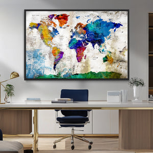 World Map Canvas Print – Framed Travel Map Wall Art for