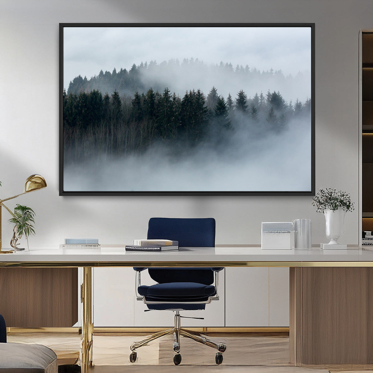 Autumn and Misty Trees in the Forest Wall Art Canvas Print,
