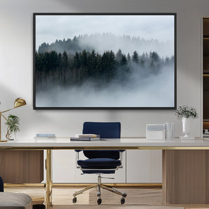 Autumn and Misty Trees in the Forest Wall Art Canvas Print,