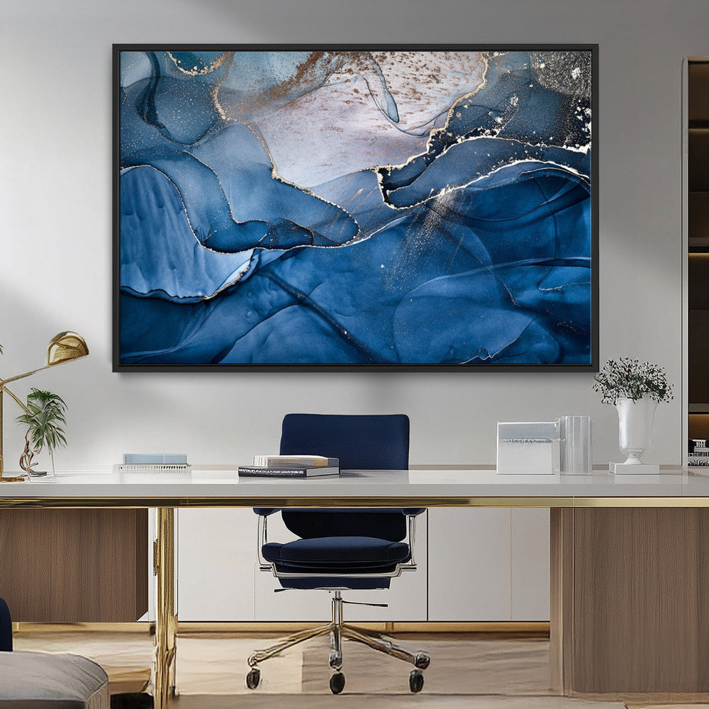 Navy Blue Canvas Art Abstract Print – Elegant Triptych