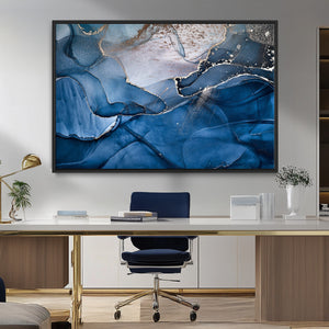 Navy Blue Canvas Art Abstract Print – Elegant Triptych