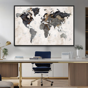Abstract Map Printing - Modern World Map Canvas Wall Art for
