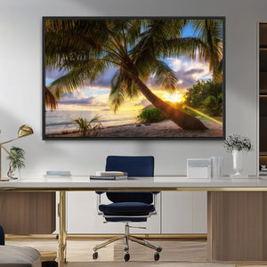 Tropical Island Sunset on the Beach Palms Wall Art Canvas
