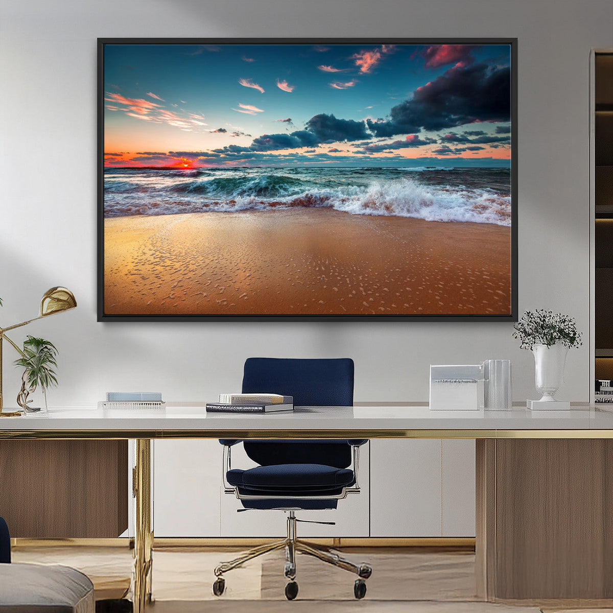 Sunset on Beach Wall Art Ocean Beach Canvas Print