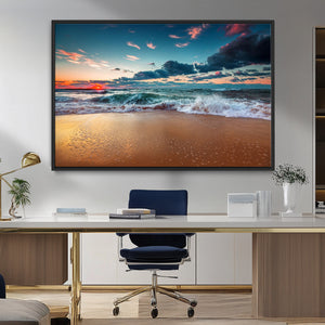 Sunset on Beach Wall Art Ocean Beach Canvas Print