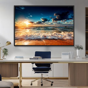 Golden Hour Sunset Over Ocean Waves Wall Art Canvas Print |