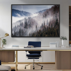 Beautiful Rising Fog in Winter Mountain Landscape- Framed